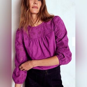 Boden May Broderie Top Regal Purple Size 6 NWT